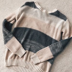 Gray, White, Pink Long Sleeve Sweater